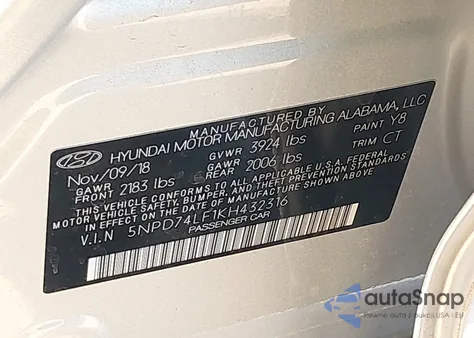 2019 Hyundai Elantra Se from USA, damaged, VIN 5NPD74LF1KH432316